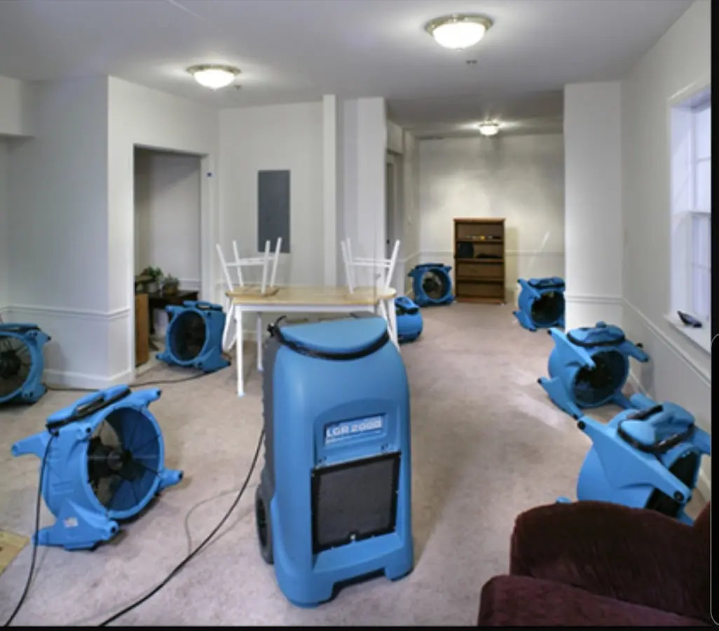 Air movers and dehumidifier setup for Water Extraction & Removal in La Grange